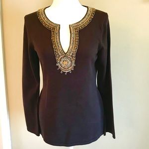Inc. Silk Beaded Sweater Top